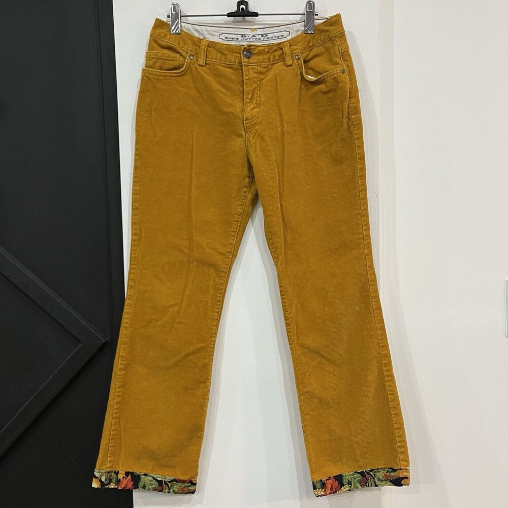 Women’s Yellow Corduroy Pants Fall Leaves Design Cottagecore Size 6 Petite